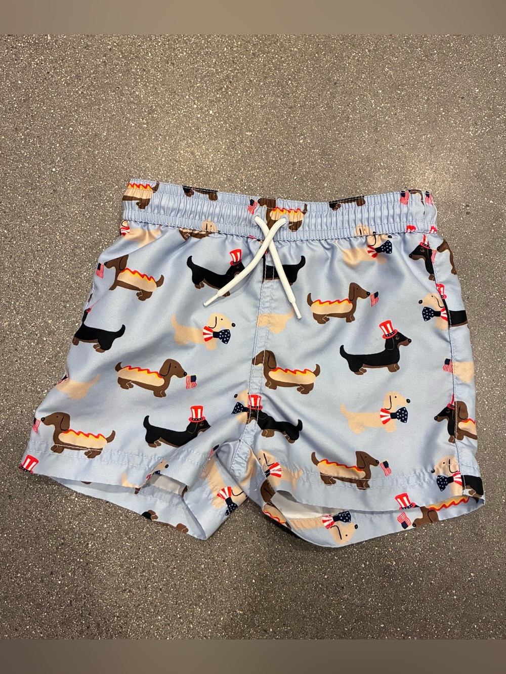 Janie and Jack Recycled Hot Dog Dachshund Swim Trunks‎ 18-24 Months patriotic